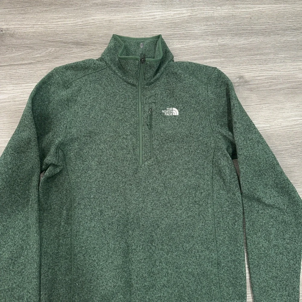North Face Men's 1/4 Quarter‎ Zip Pullover Size M Fleece Logo Green
